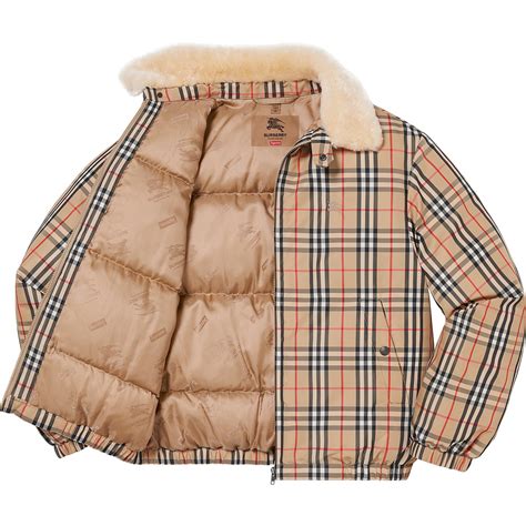 supremem burberry|supreme shearling collar down puffer.